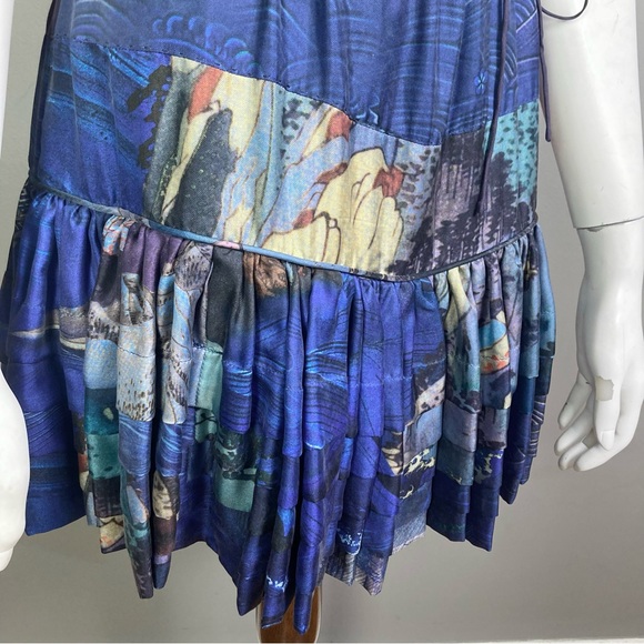 ROCHAS Dress size 4 /40 Blouson tiered Paris fashion French liquid abstract art - Picture 13 of 15